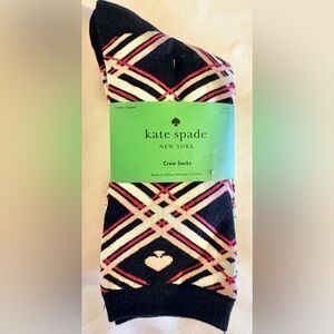Kate Spade Printed Women's Crew Socks 3 Pairs Pink/Black Striped OS 4-10 NWT